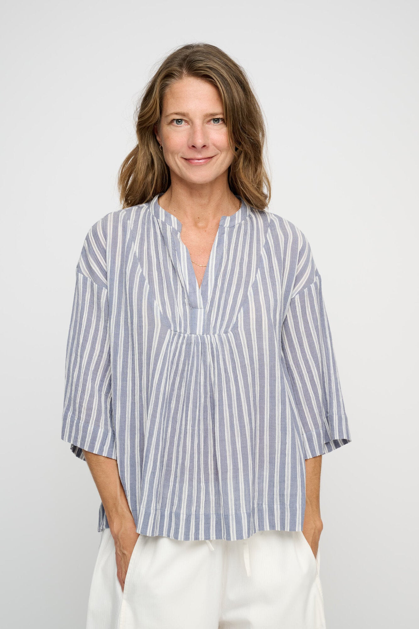 Simple stripe skjorte - Sea blue/ecru